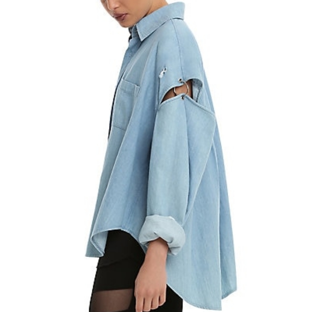 Chambray Slit Button Up - Picture 3 of 4